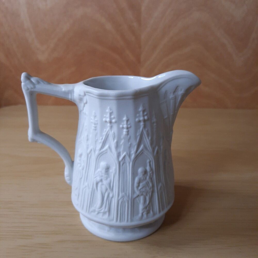 Portmeirion England Bisque Cream Pitcher 4 Inch Gothic Relief Vtg Small Pitcher